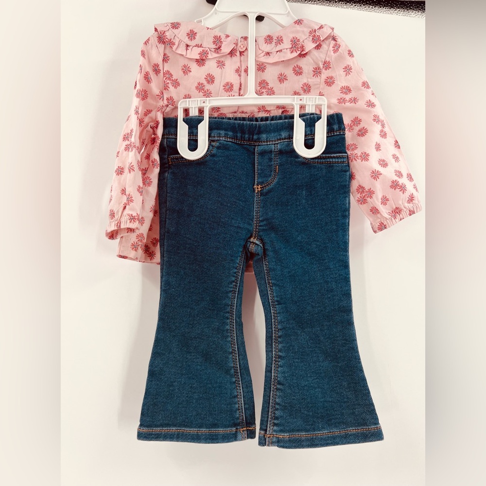 Carter’s Toddler Girl 2-Piece Floral Top and Denim Pants Set new 9m - Picture 8 of 11
